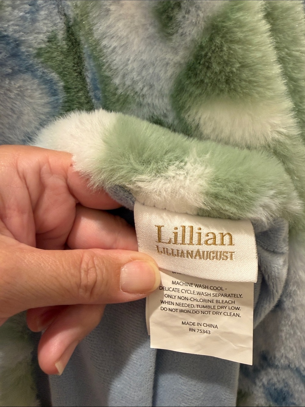 Plush Floral Throw Blanket in Green and Light Blue - Picture 2 of 5